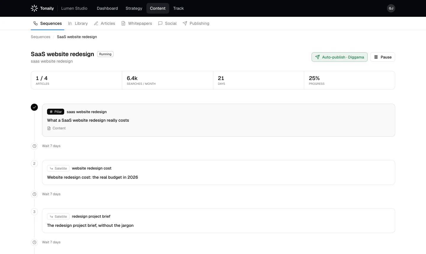 Tonaily demo: the sequence view with auto-publish on